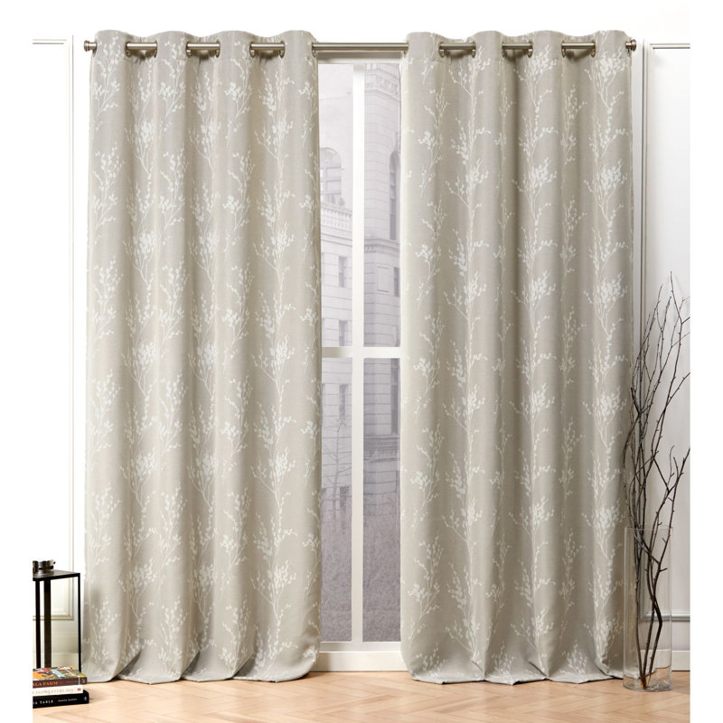 Ash Gray Floral Blackout Thermal Curtain Panel Pair