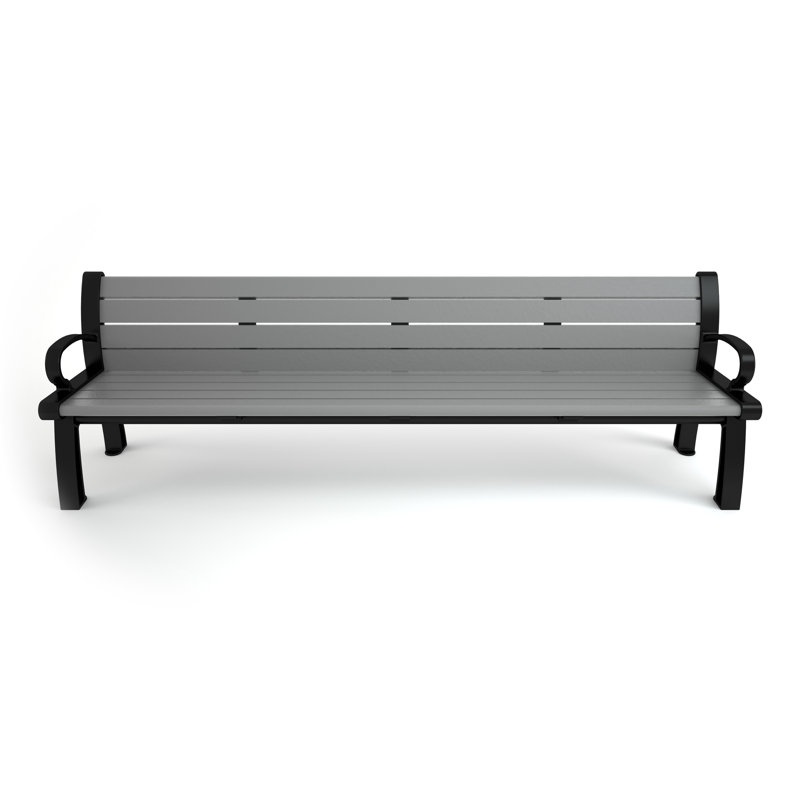 Banc de parc en plastique recyclé Heritage, 8 pi, Noir, Gris