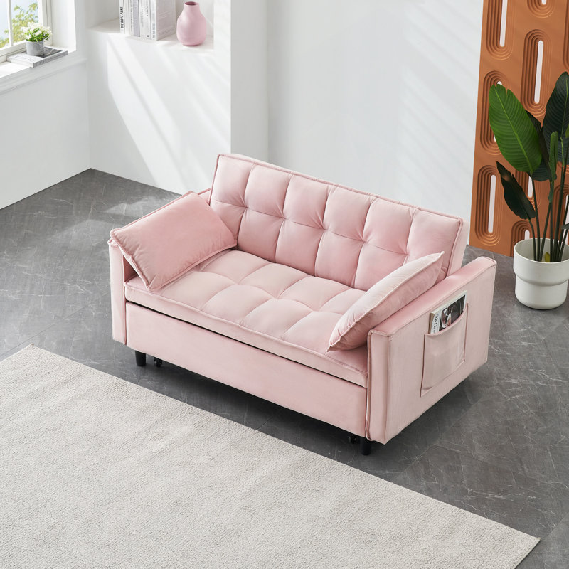 Causeuse Zura de 55,2 po à accoudoirs carrés Zura, Rose