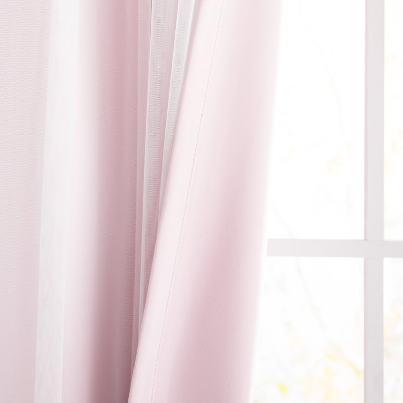Fortuna Brockham Solid Tulle Overlay Room Darkening Grommet Curtain Panels (Set of 2)