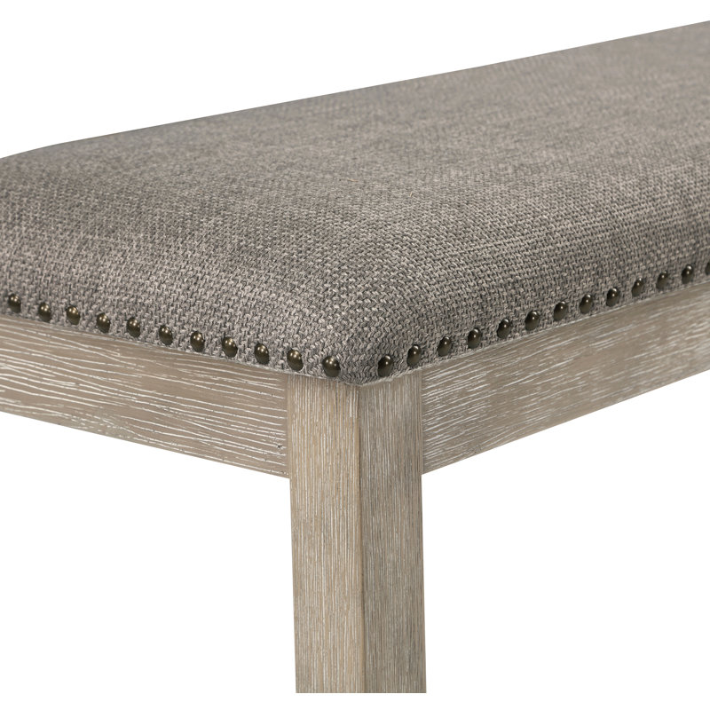 Banc de salle à manger rembourré en tissu traditionnel, garniture cloutée, finition bois et gris | Idée de cadeau, Gris clair