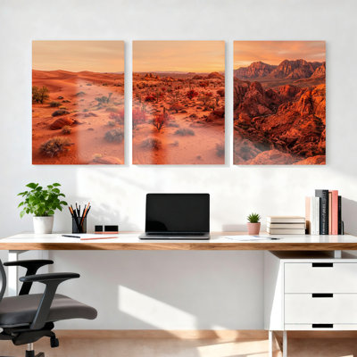 «Desert Landscape Sunset», ensemble de 3 reproductions d'art sur toile tendues