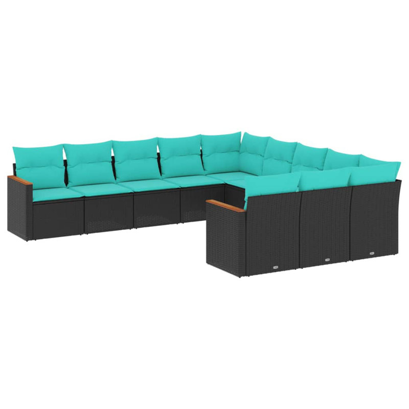  Ensemble de canapé de patio 11 pièces avec coussins en rotin de polyester noir
