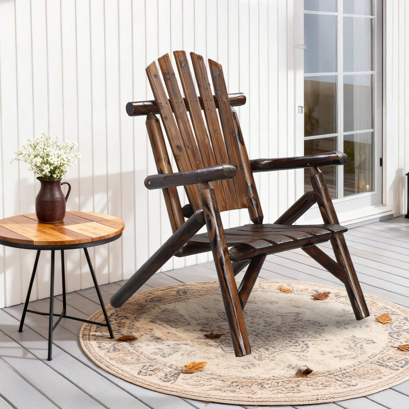 Rustic Solid Wood Patio Dining Chair, Dark Brown Wood