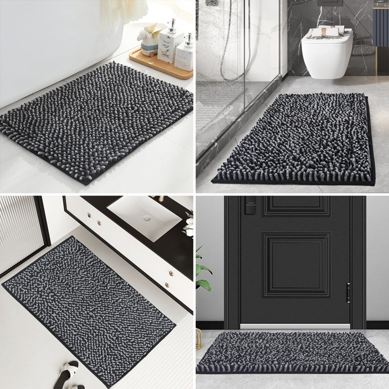 Radhika Chenille Non-Slip Bath Rug, Black, 24" W x 36" L