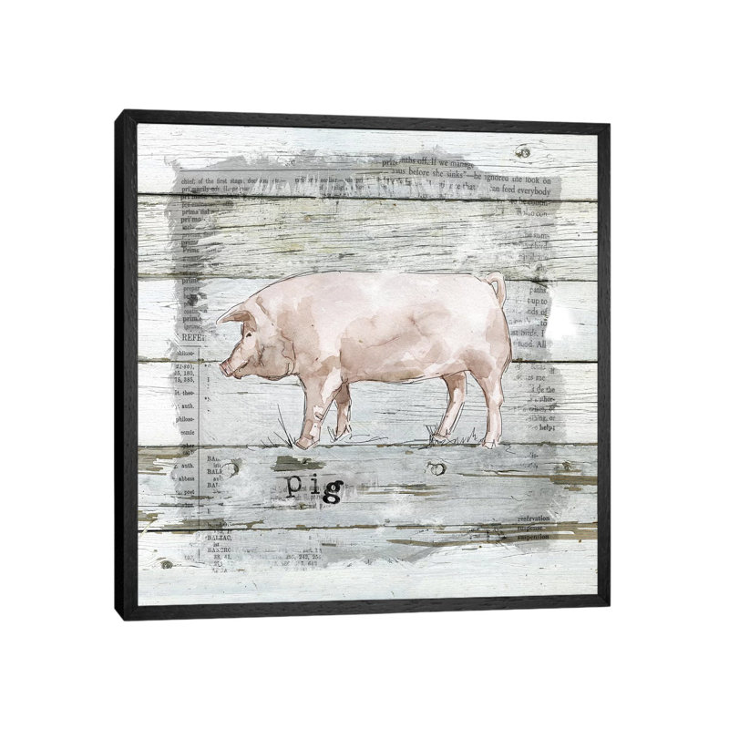 Farmhouse Collage Pig by Carol Robinson - Print on Canvas, 45.72 cm H x 45.72 cm W, Black Framed