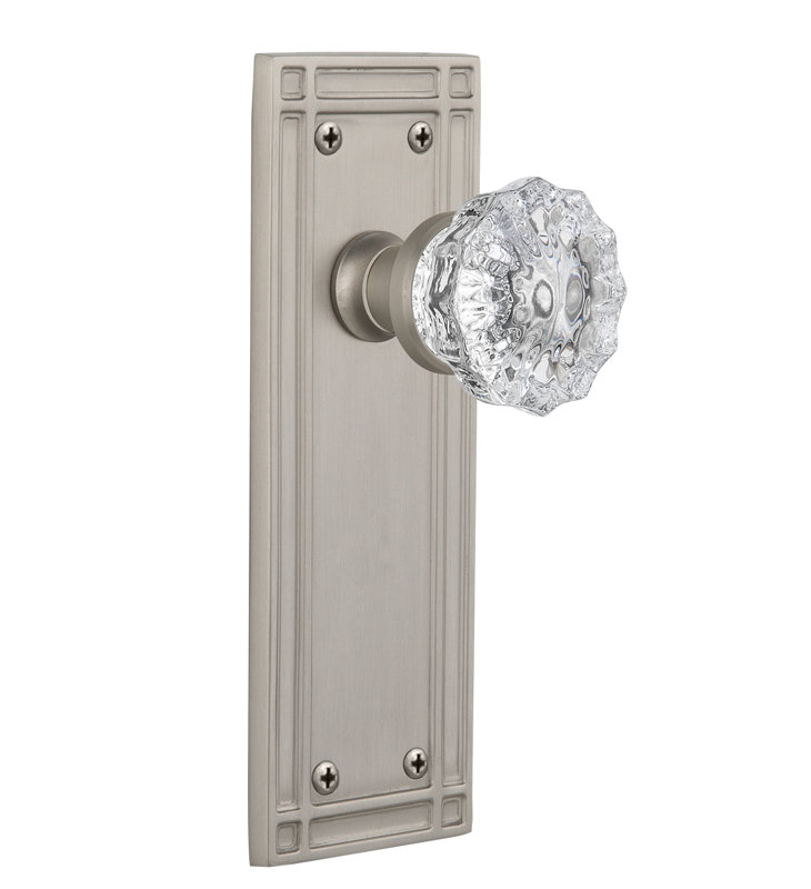 Plaque de mission avec bouton de porte en cristal, Nickel satiné, 2-3/8 po