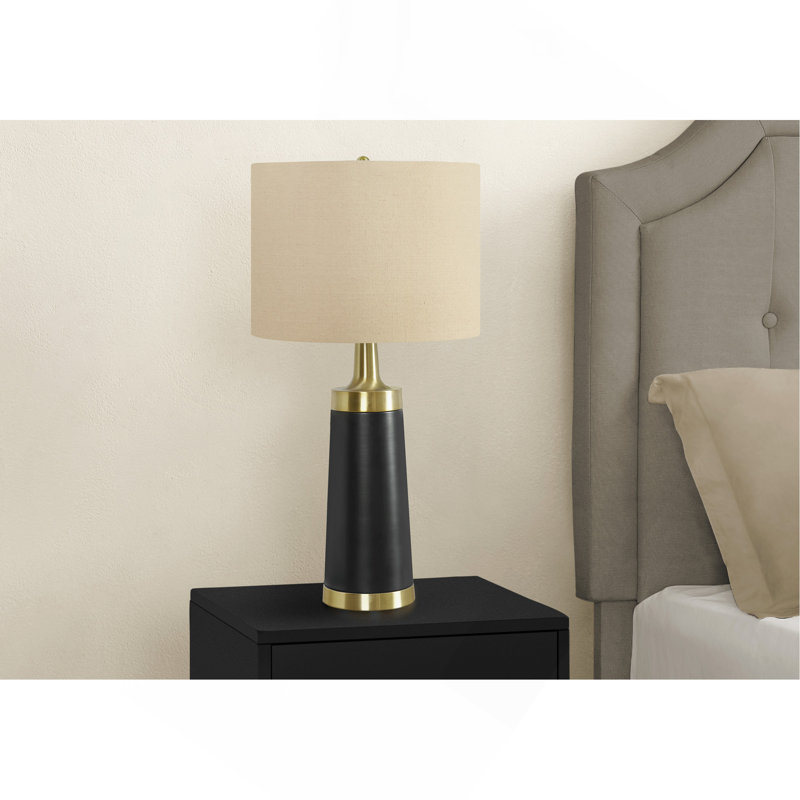 Lighting, H 28 po, lampe de table, métal noir, abat-jour beige, contemporain