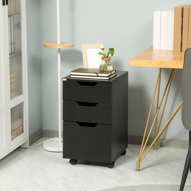 Classeur mobile à 3 tiroirs, support pour imprimante à roulettes noires, boîte de rangement verticale, grande capacité pour les fournitures de bureau, tiroirs coulissants, 4 avec 2 freins verrouillables, se range sous le bureau,
