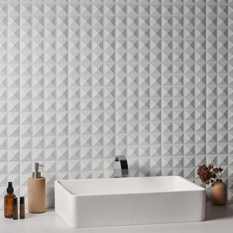 Kinzie 8x16 Pyramid 3D Matte Ceramic Tile, White