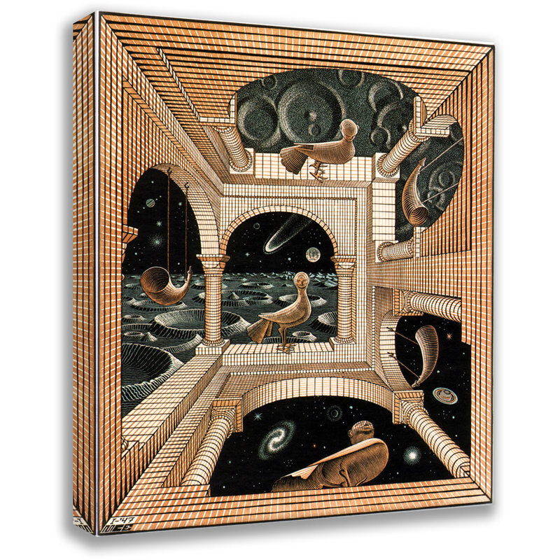 «Autre monde» par M.C.Escher, toile tendue avec châssis, H 24 po x l 17 po