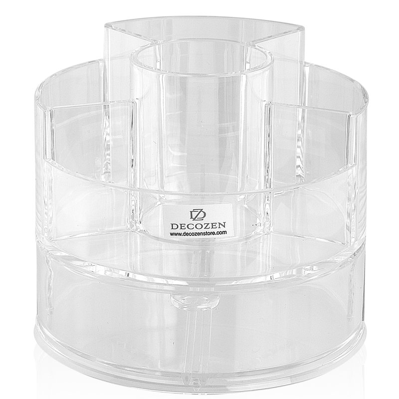 Organisateur de maquillage transparent cylindrique en acrylique avec tiroir pour le rangement de la coiffeuse, des bijoux et des cadeaux de Noël