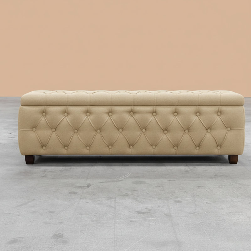 Riga Wide Velvet Tufted Rectangle Solid Color Ottoman Box with Storage, Upholstered Footstool Shoes Bench with Legs