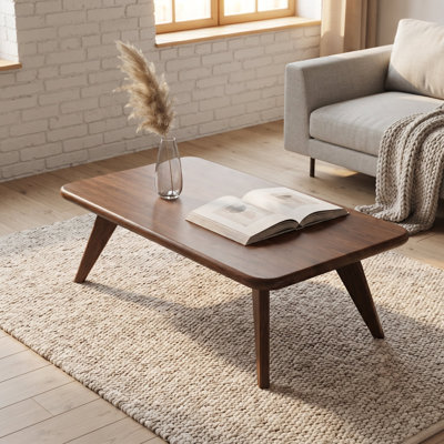 Petra Solid Walnut Wood Rectangular Coffee Table - Handcrafted Mid-Century Modern Cocktail Table with Custom Size Options