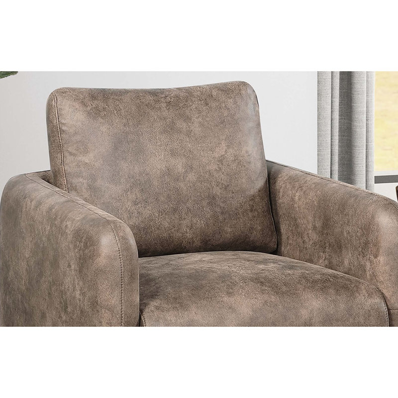 Similicuir, fauteuil pivotant, style Mid-Century moderne, taches relaxantes, base en bois transitionnelle, ressort, rembourrage en mousse, bois massif
