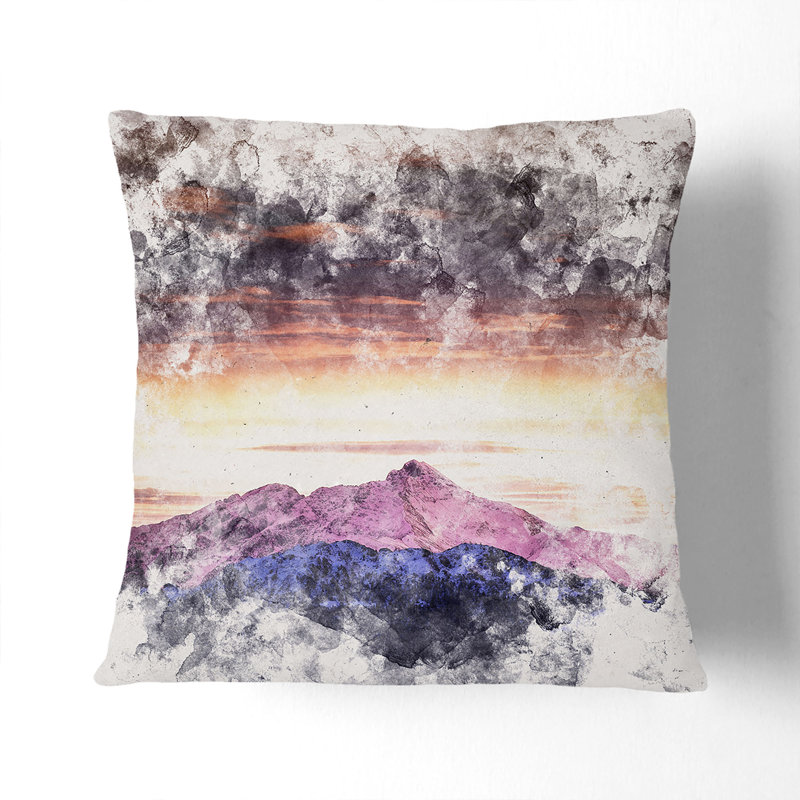 Light over the Mountain Watercolour Cushion with Filling, Stone, 40cm H x 40cm W x 15cm D