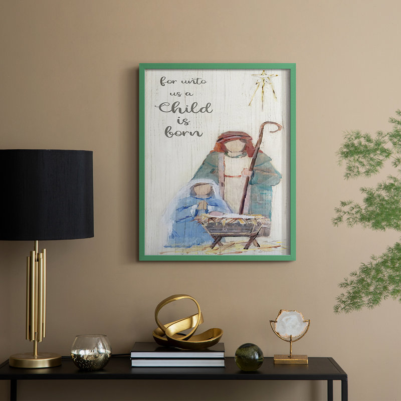 «For Unto Us», reproduction encadrée - bois massif, H 21 po x l 17 po, Vert
