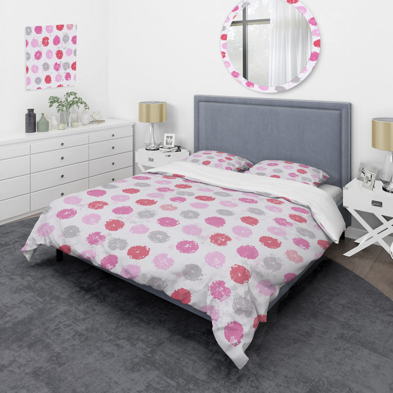 Motif de cercles rouges et roses - ensemble de housse de couette abstraite - polyester microfibre