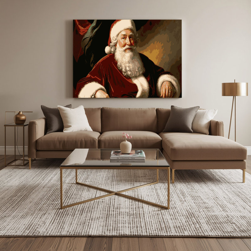 «Christmas Santa Claus Portraits», art mural sur toile rouge, H 12 po x l 18 po