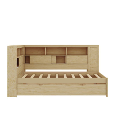 Versatile Twin Wooden Daybed With Shelving USB Charging Ports And Extendable Trundle by Latitude Run