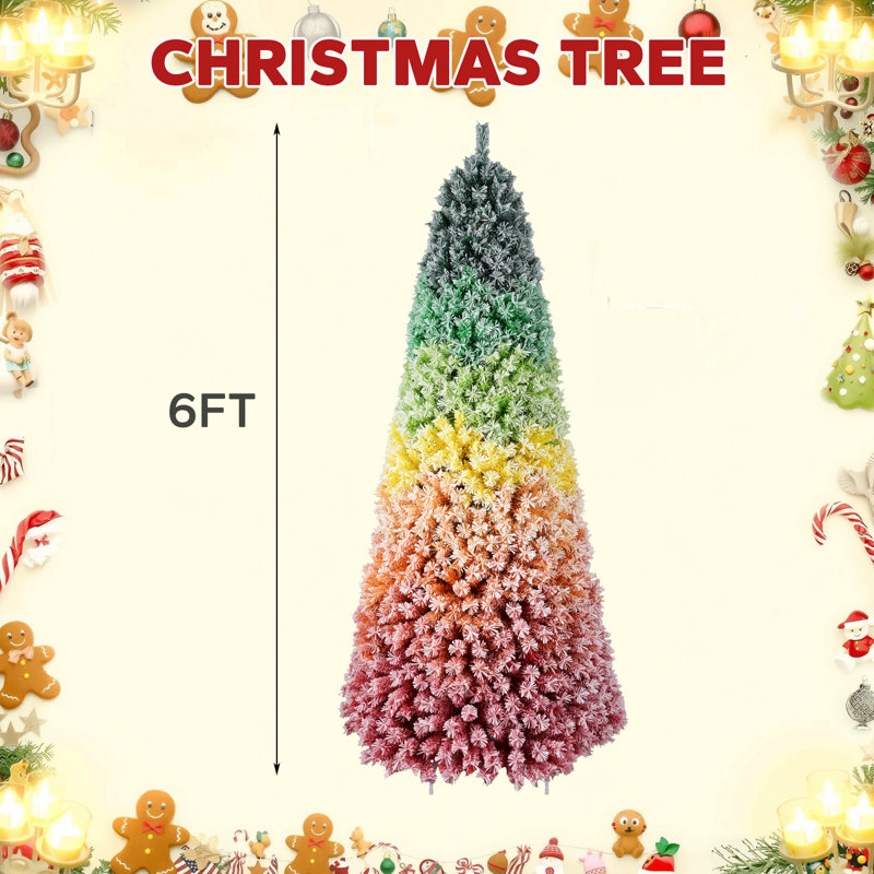 Arbre de Noël artificiel en flocage arc-en-ciel, Vert / Jaune / Rouge, H 6 pi