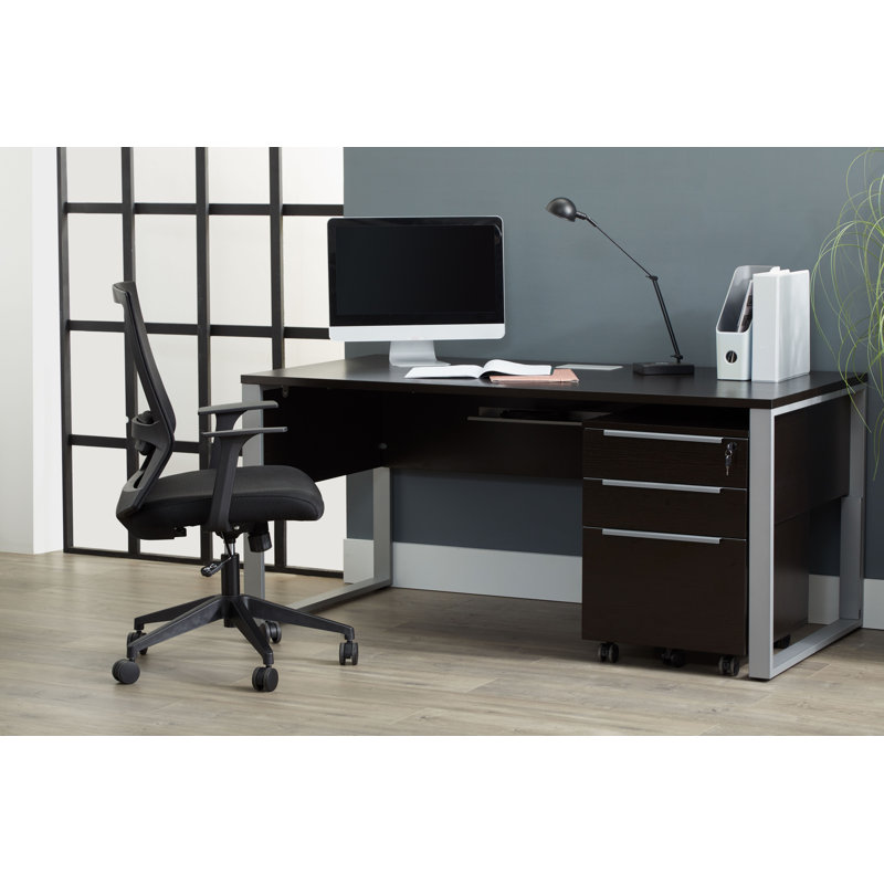 Mazion Metal Base Writing Desk with Power Outlet, Espresso, 29" H x 71" W x 32" D