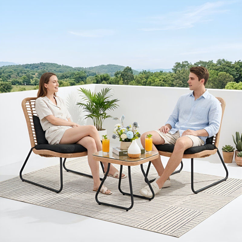 Arkyn 2 - Person Patio Conversation Set with Cushions, Black