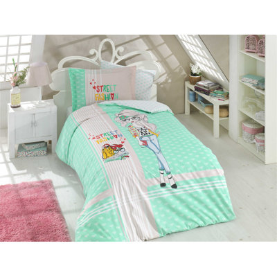 Ensemble de housse de courtepointe 100% coton, vert, blanc, jaune et rouge | Housse de couette 63 x 87, drap plat 63 x 95, taie d'oreiller 20 x 28 | Lavable à la machine, 152 fils, fermeture à boutons pour couette, enveloppe pour taie d'oreiller