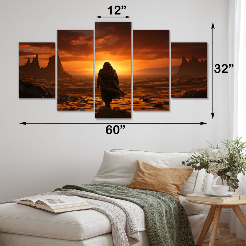 «Lonely Man Walking In Desert II - Desert Multipanel», art mural