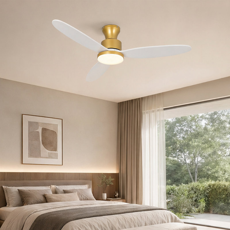 Ventilateurs de plafond à profil bas de 52 po avec lumières et télécommande, lumière DEL à intensité variable 3CCT, moteur à courant continu réversible à 6 vitesses, 3 pales en bois, minuterie, fonction mémoire, ventilateur encastré d'extérieur intérieur
