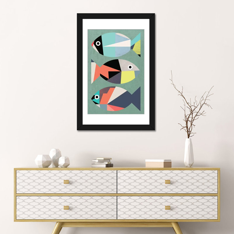 " Little Fish " by Susana Paz, 24" H x 16" W x 1" D, Black Framed Fine Art Paper, White