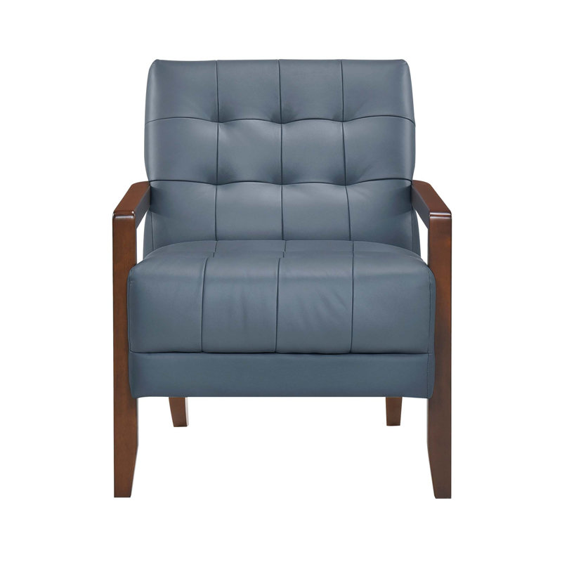 Chaise d'appoint de style moderne avec revêtement en cuir capitonné et meubles en bois 1pc, Bleu