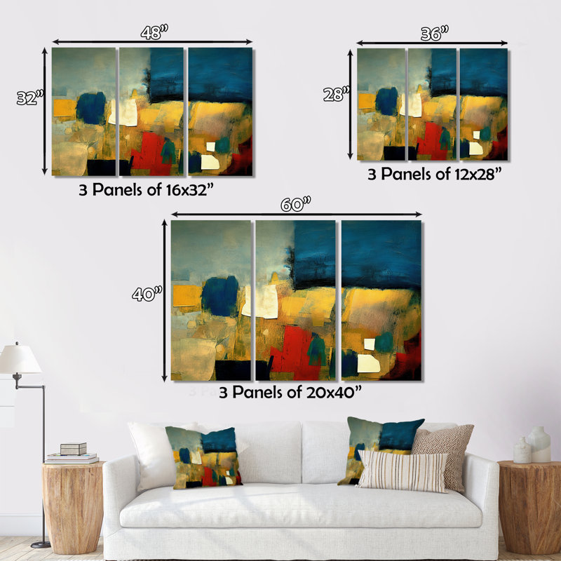 «Sunrise Over City Retro Cubist Colourfields II - Abstract Landscape», ensemble de reproductions d'art mural