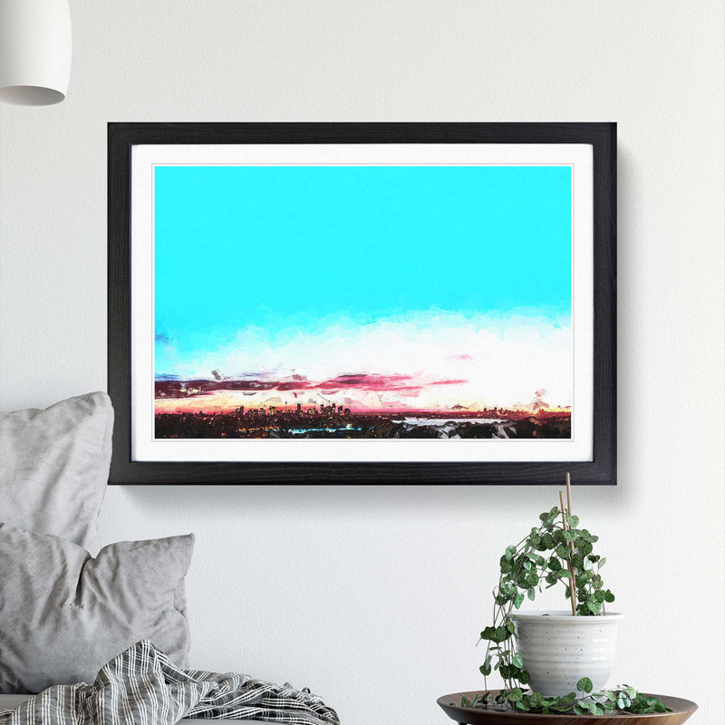 Sydney Skyline at Dusk in Abstract - Picture Frame Graphic Art Print, Black Framed, 62cm H x 87cm W x 2cm D