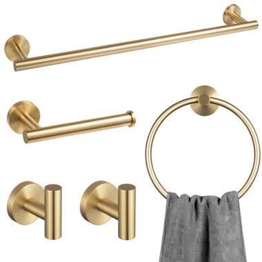 BWE 5-Piece Gold Black Decorative Bathroom Hardware Set with Towel Bar, Toilet Paper Holder, Towel Ring and Robe Hook