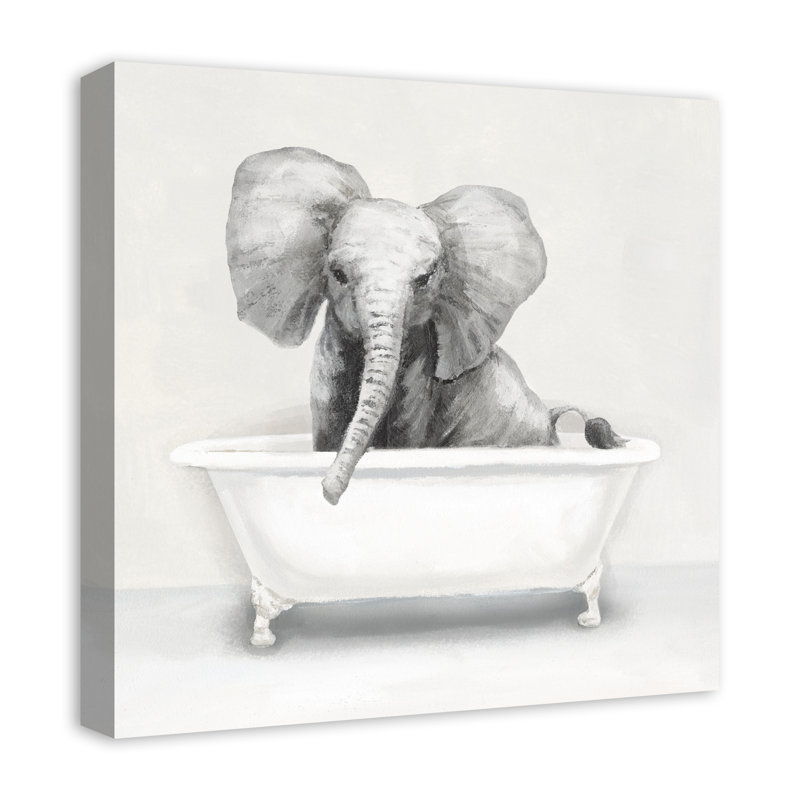Éléphant dans la baignoire sur toile, H 20 po x l 20 po x P 1,25 po