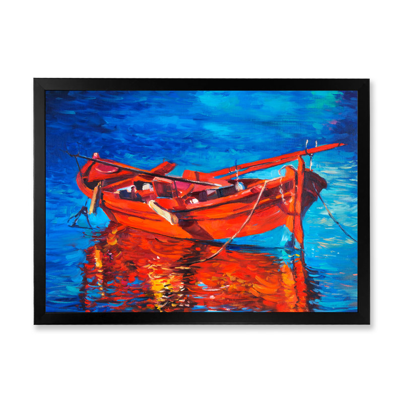 " Boats In Sea Painting V ", Black Picture Frame, 8" H x 12" W x 1" D
