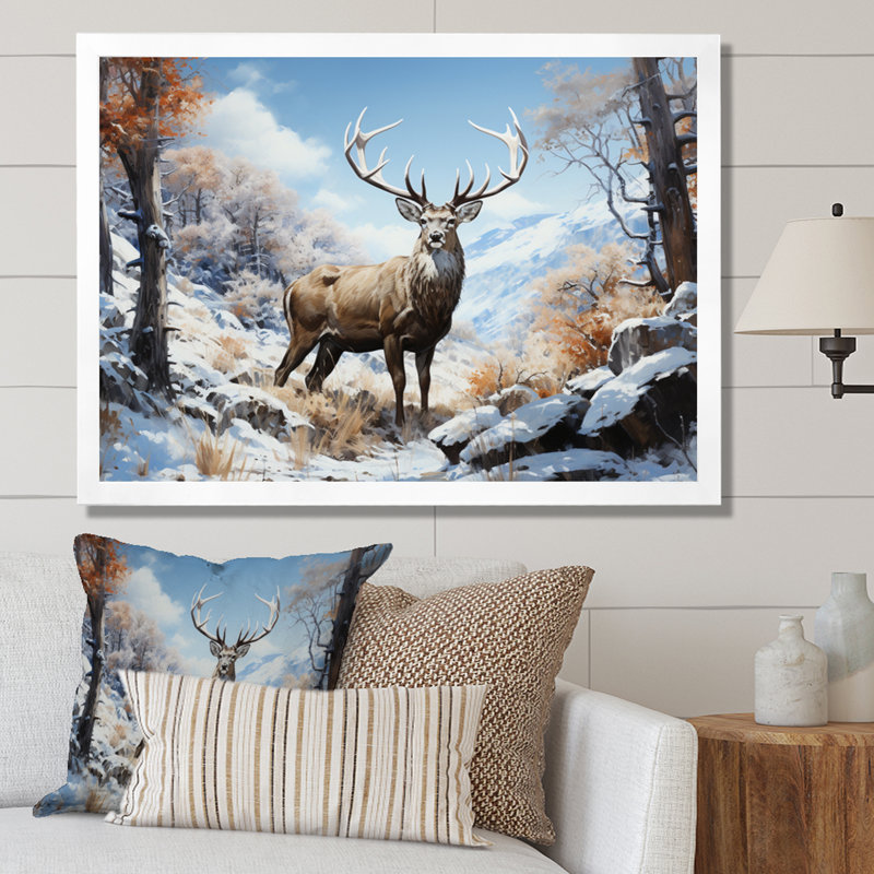 «Deer Winters Elegance» sur impression sur toile, Cadre simple blanc, H 12 po x l 20 po x P 1 po