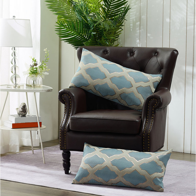 Geometric Rectangular Lumbar Pillow Cover, Blue
