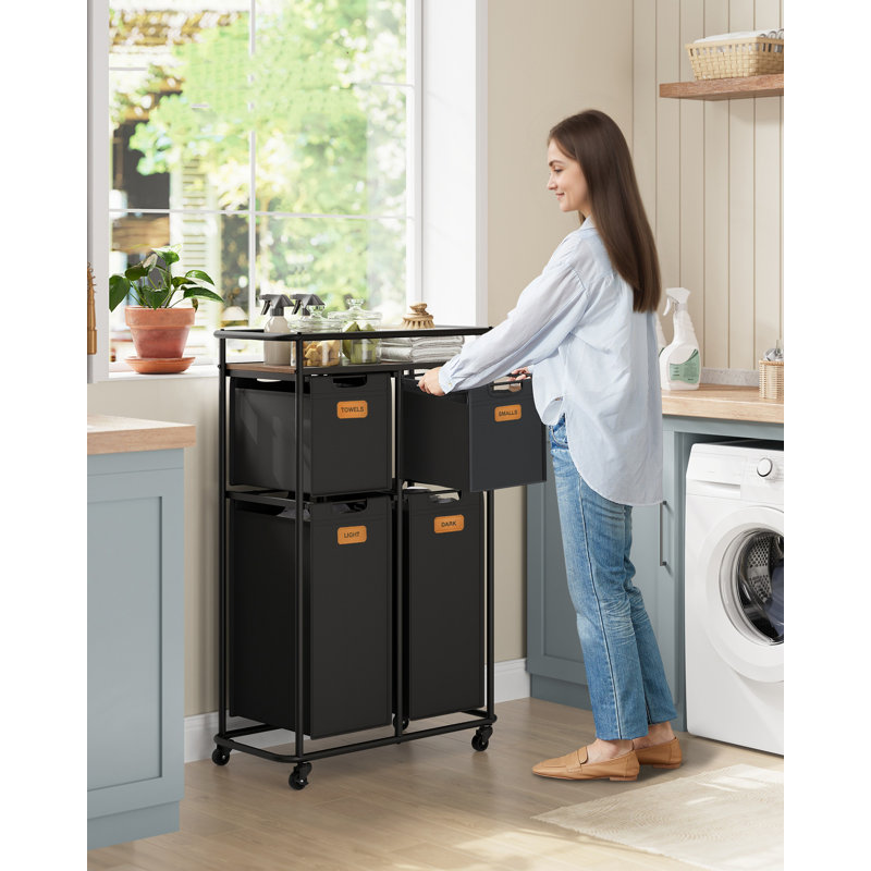 Anshel Wood Rolling Laundry Hamper