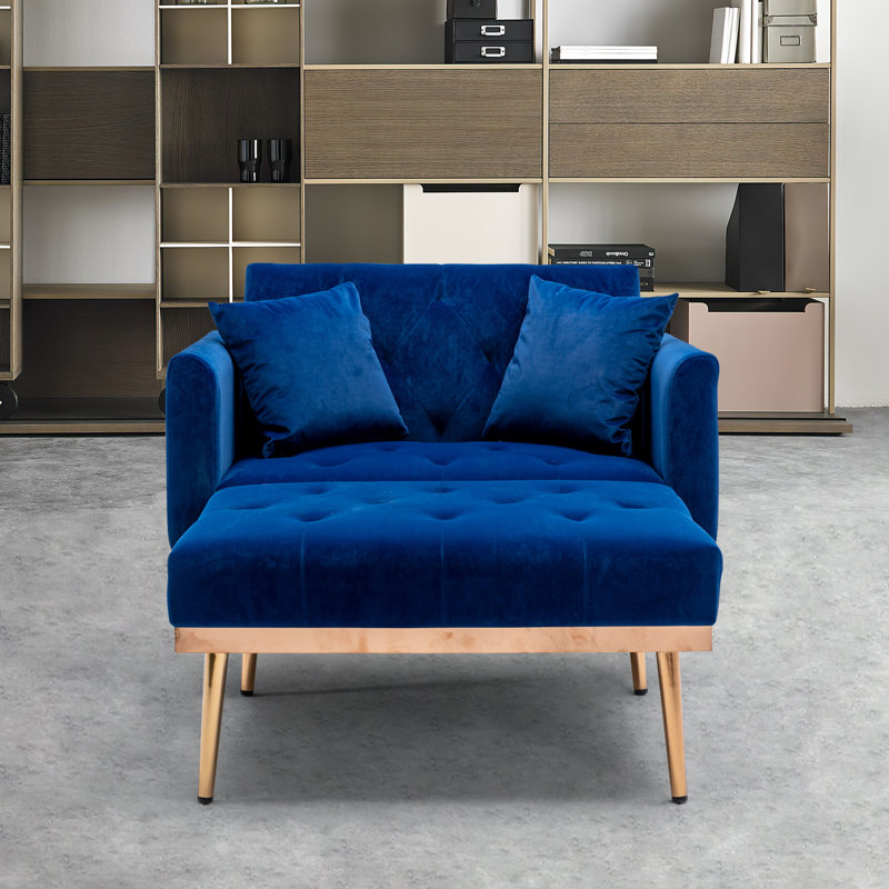 Gottman Upholstered Accent Chair with Ottoman, Teal Blue Velvet