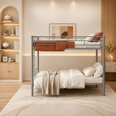 Twin Over Twin Convertible Metal Bunk Bed With Safety Guardrails & Ladder,heavy Duty Bunk Beds Frame For Kids, Teens, Adults，no Box Spring Required