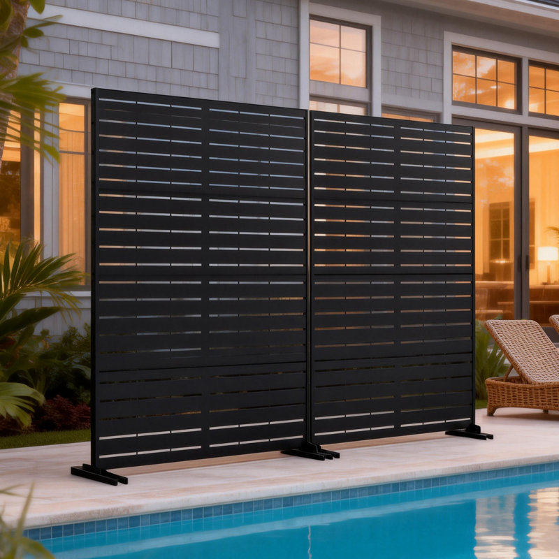 Freestanding Decorative Metal Privacy Screen, Rustproof Steel Outdoor Privacy Panel with Support Stand for Outdoor, Patio