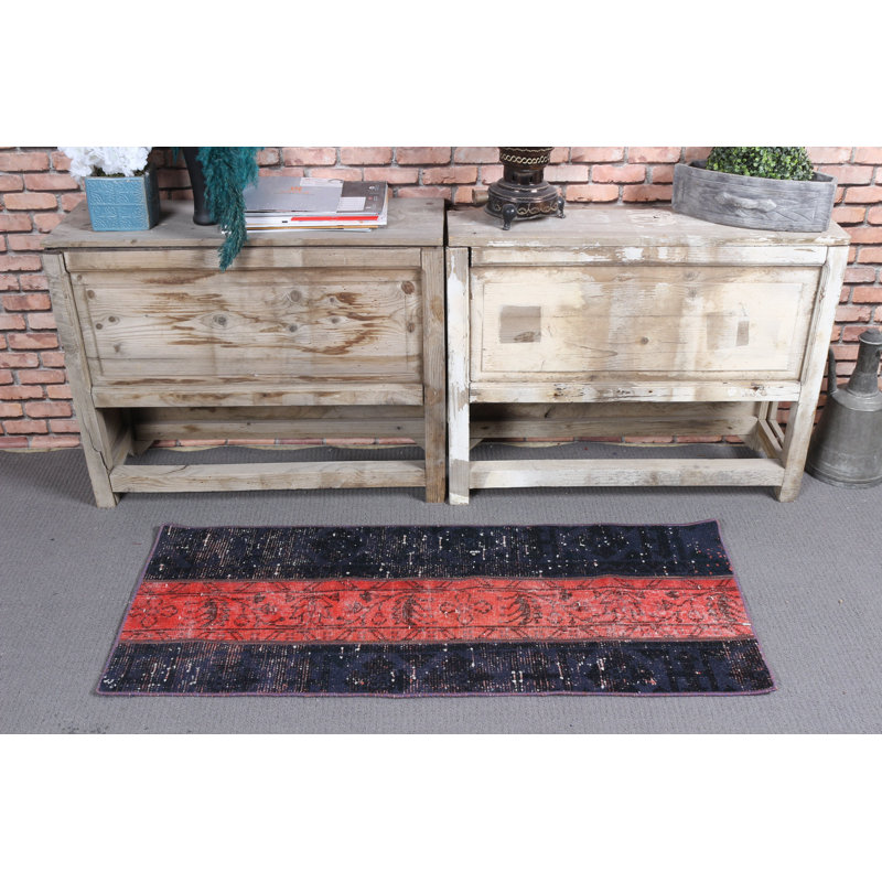 Handcrafted Vintage Turkish Patchwork Small Rug in Vibrant Pink For Bedroom or Door Mat Crafted With Overdyed Wool