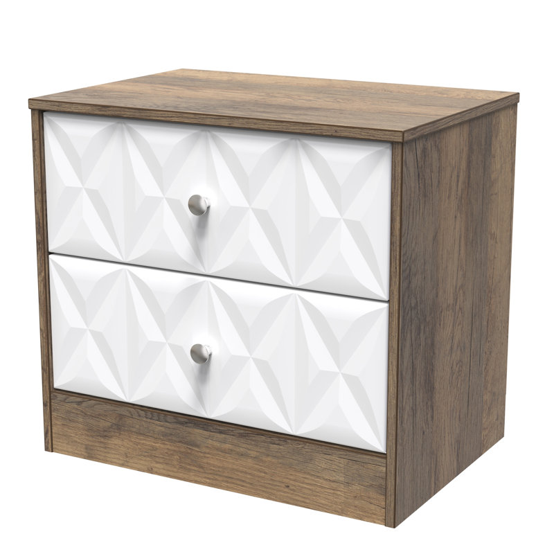 Ceinwen 58cm W Manufactured Wood Bedside Table, White Matt/Vintage Oak