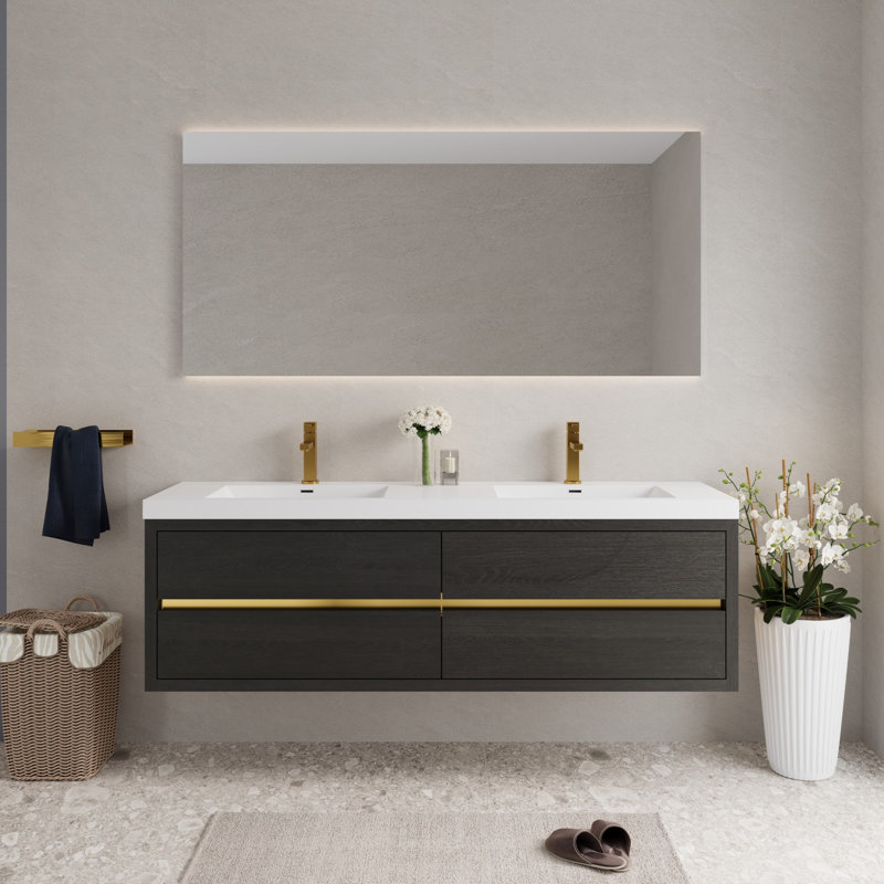 Meuble-lavabo mural avec lavabo, armoire de rangement flottante avec tiroirs à fermeture en douceur