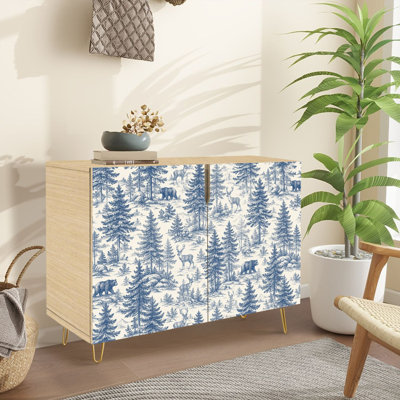 Sideboard Buffet Cabinet with Storage Winter Forest Wildlife Pine Trees Bears with 2 Doors for Living Room and Kitchen