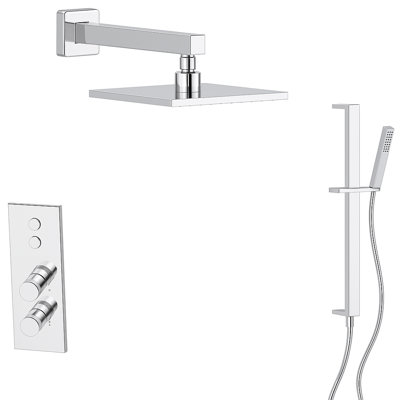 LineaBox Vertical Square Shower System with 2-Way Diverter, 8-Inch Rain Shower Head and Hand Shower with Slide Bar, Valve Included
