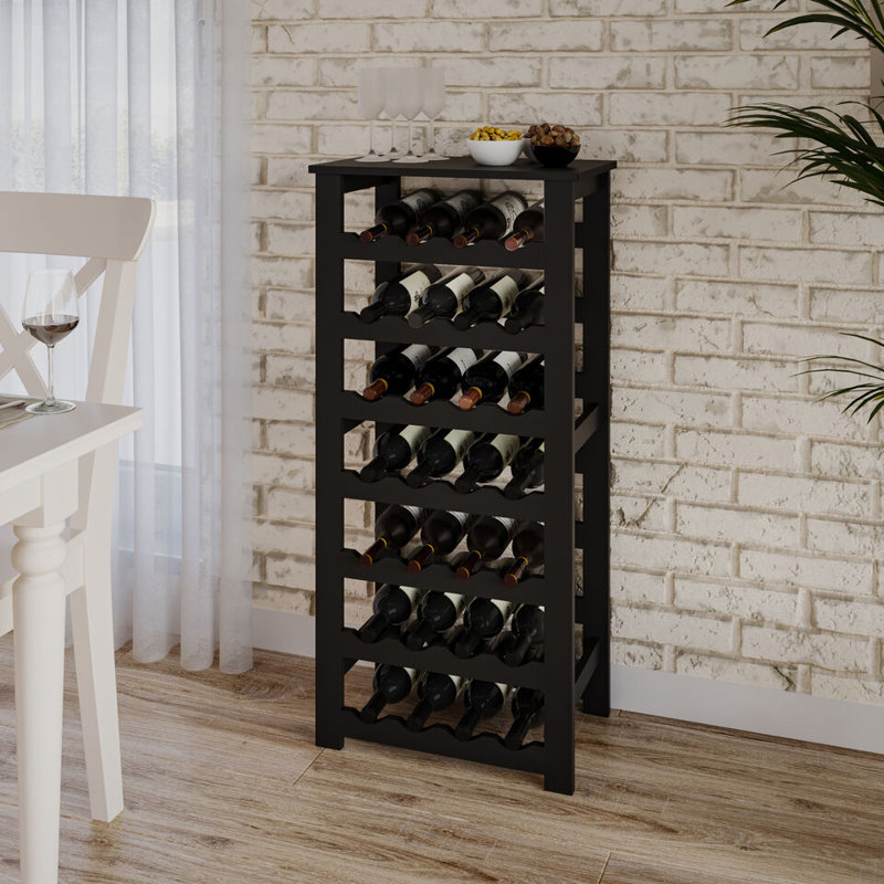 Abderahmane Solid Wood Freestanding Wine Bottle Rack, Black