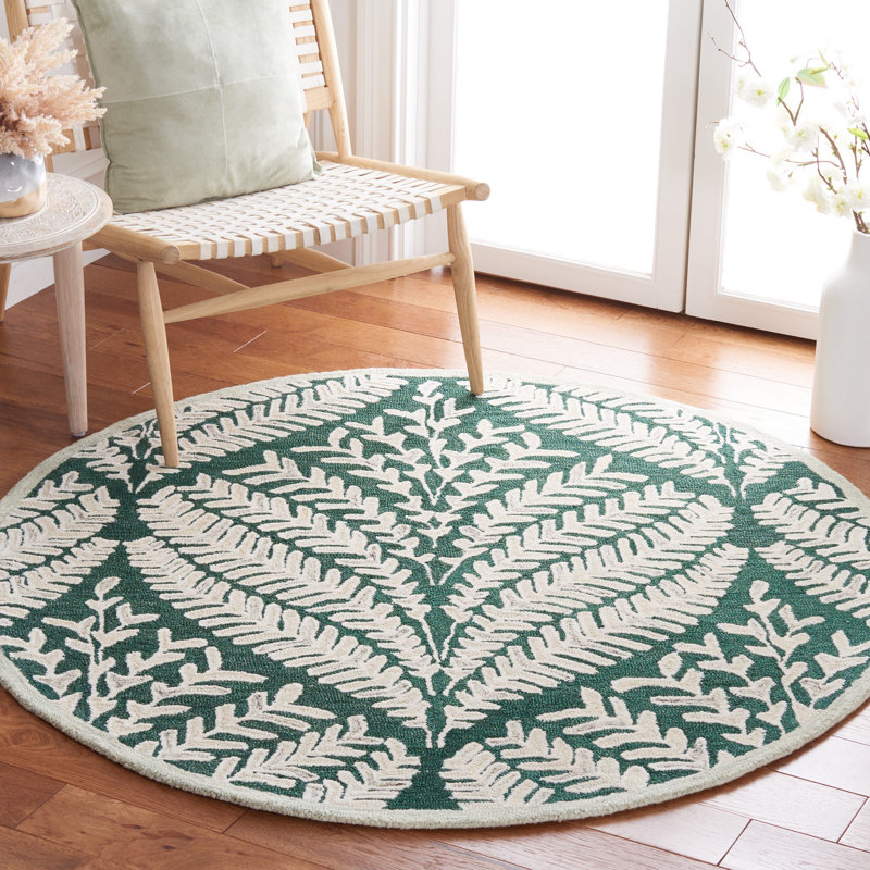 Jahwan Hand Tufted Wool Floral Rug, Round 5'